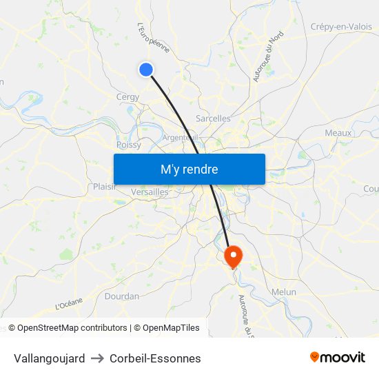 Vallangoujard to Corbeil-Essonnes map