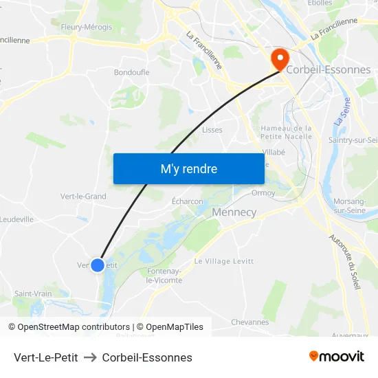 Vert-Le-Petit to Corbeil-Essonnes map
