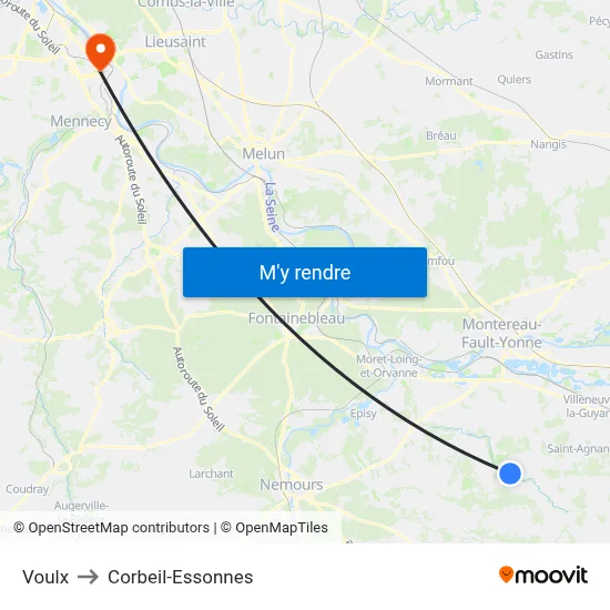 Voulx to Corbeil-Essonnes map