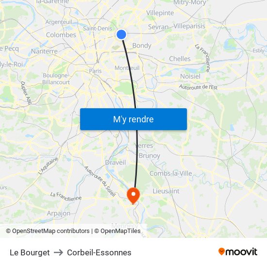 Le Bourget to Corbeil-Essonnes map