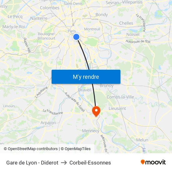 Gare de Lyon - Diderot to Corbeil-Essonnes map