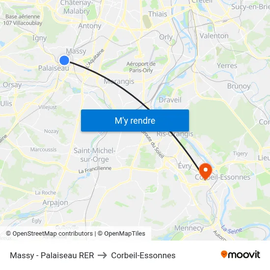 Massy - Palaiseau RER to Corbeil-Essonnes map
