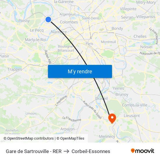 Gare de Sartrouville - RER to Corbeil-Essonnes map