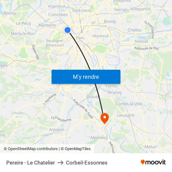 Pereire - Le Chatelier to Corbeil-Essonnes map