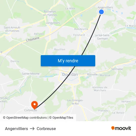 Angervilliers to Corbreuse map