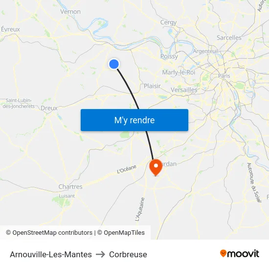 Arnouville-Les-Mantes to Corbreuse map
