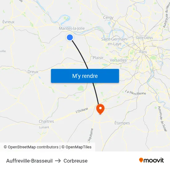 Auffreville-Brasseuil to Corbreuse map