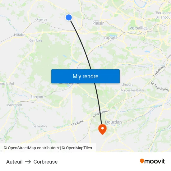 Auteuil to Corbreuse map