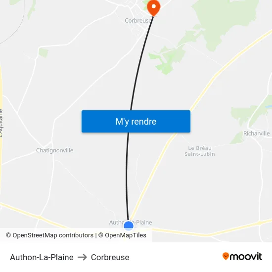 Authon-La-Plaine to Corbreuse map