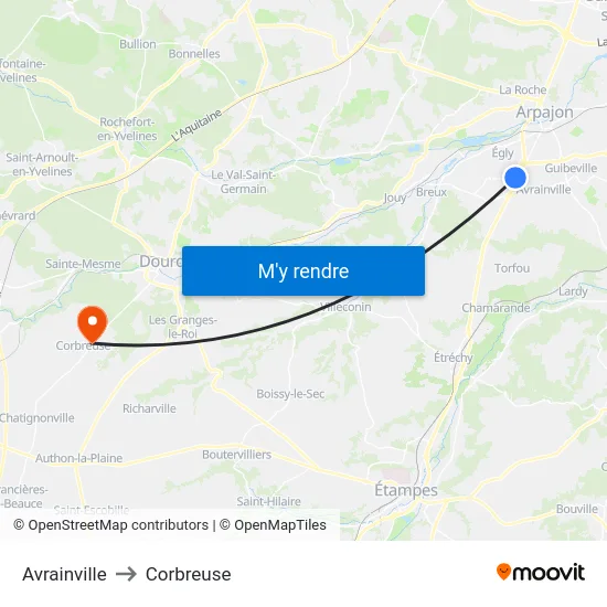 Avrainville to Corbreuse map