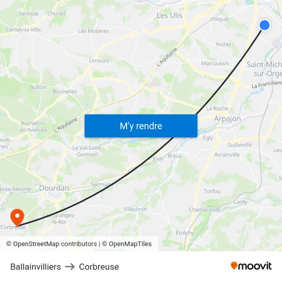 Ballainvilliers to Corbreuse map