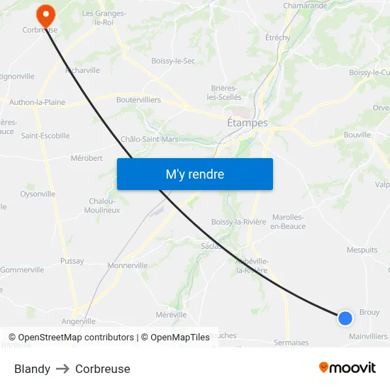 Blandy to Corbreuse map