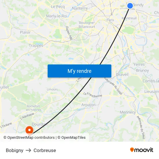 Bobigny to Corbreuse map