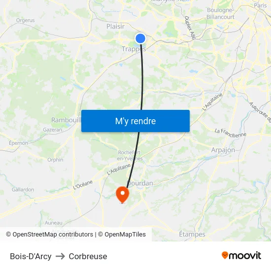 Bois-D'Arcy to Corbreuse map