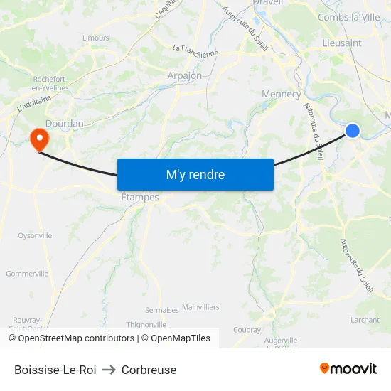 Boissise-Le-Roi to Corbreuse map