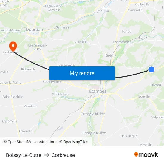 Boissy-Le-Cutte to Corbreuse map
