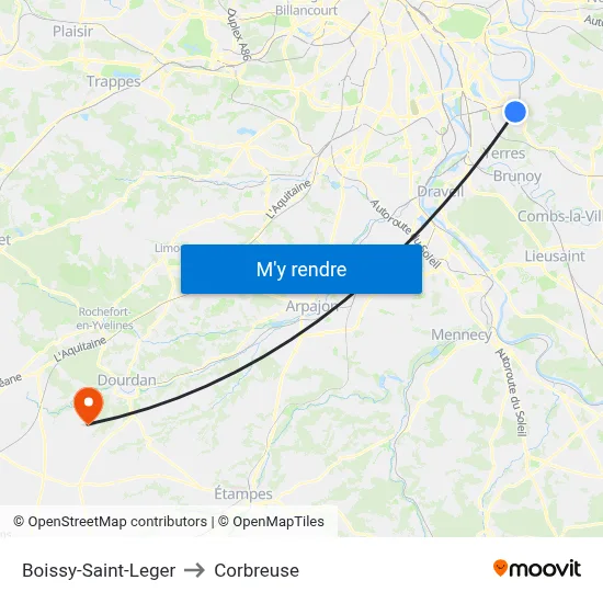 Boissy-Saint-Leger to Corbreuse map