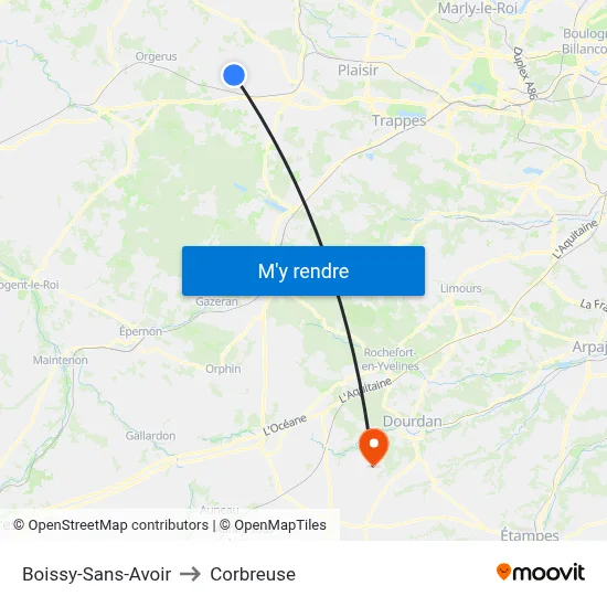 Boissy-Sans-Avoir to Corbreuse map