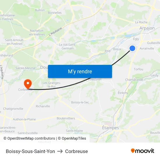 Boissy-Sous-Saint-Yon to Corbreuse map