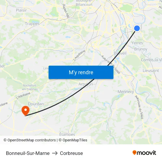 Bonneuil-Sur-Marne to Corbreuse map