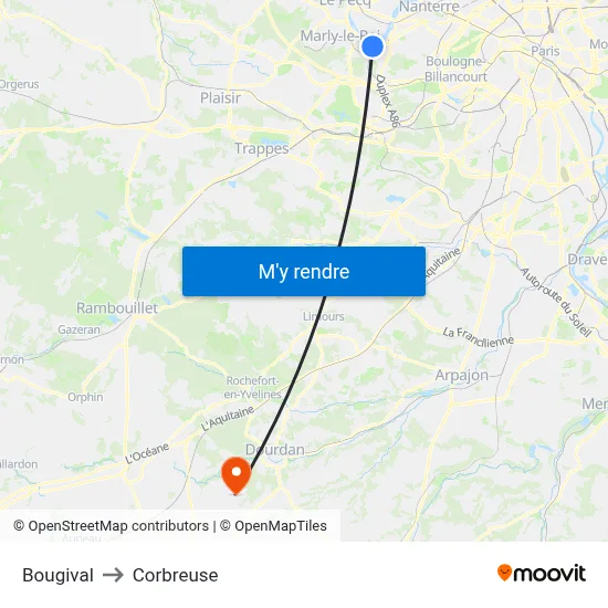 Bougival to Corbreuse map