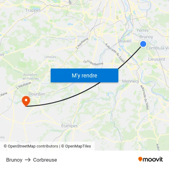 Brunoy to Corbreuse map