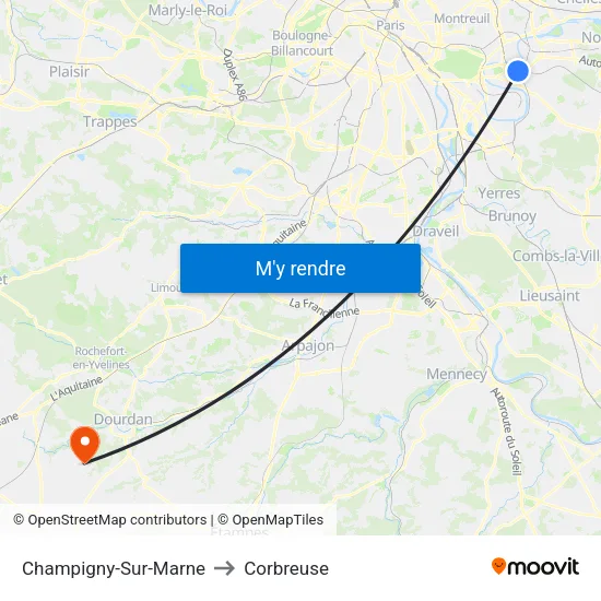 Champigny-Sur-Marne to Corbreuse map