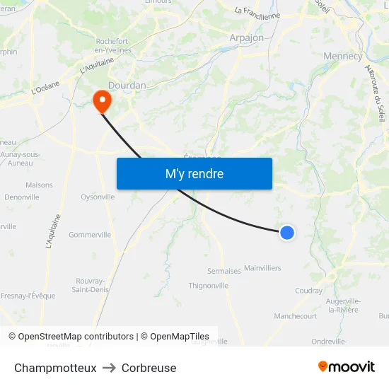 Champmotteux to Corbreuse map