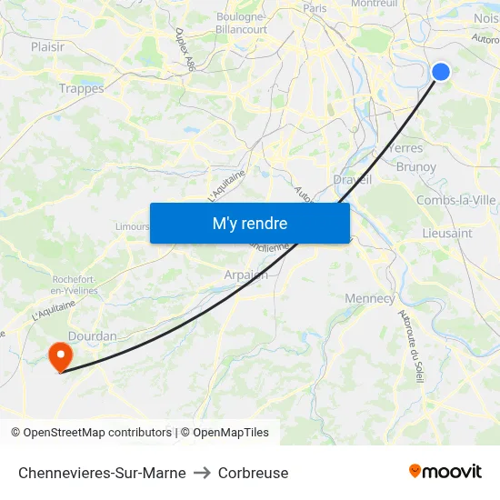 Chennevieres-Sur-Marne to Corbreuse map
