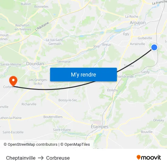 Cheptainville to Corbreuse map