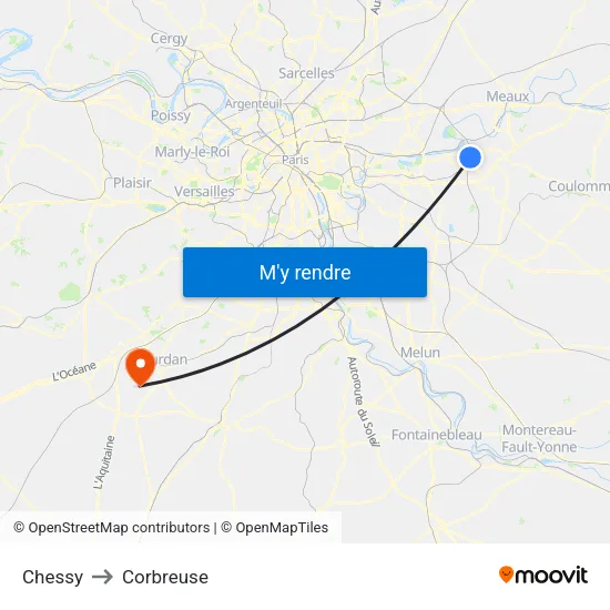 Chessy to Corbreuse map