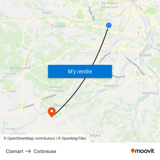 Clamart to Corbreuse map