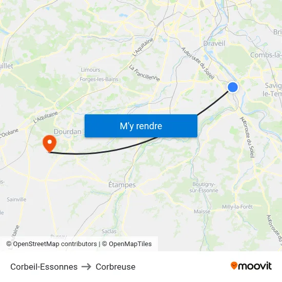 Corbeil-Essonnes to Corbreuse map