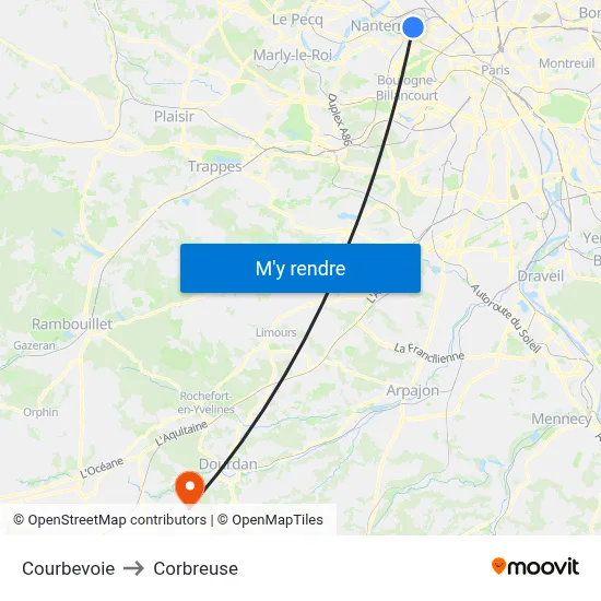 Courbevoie to Corbreuse map