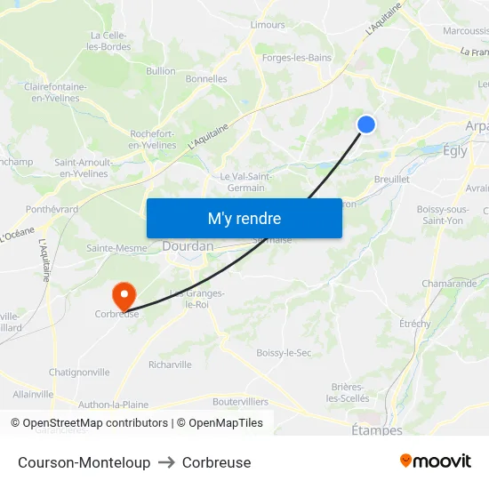 Courson-Monteloup to Corbreuse map