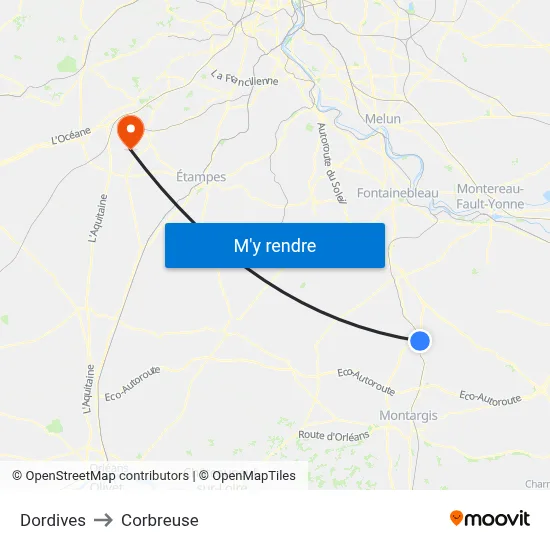 Dordives to Corbreuse map