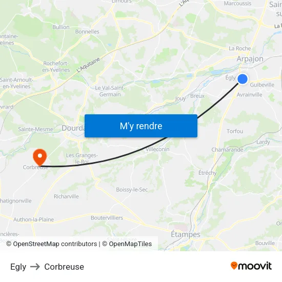 Egly to Corbreuse map