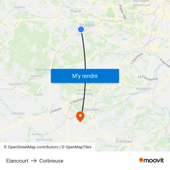 Elancourt to Corbreuse map