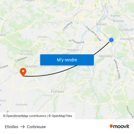 Etiolles to Corbreuse map