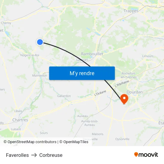 Faverolles to Corbreuse map