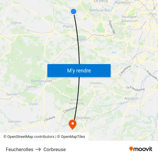 Feucherolles to Corbreuse map