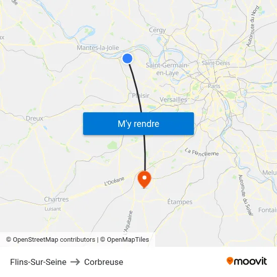 Flins-Sur-Seine to Corbreuse map