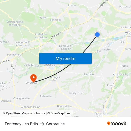 Fontenay-Les-Briis to Corbreuse map