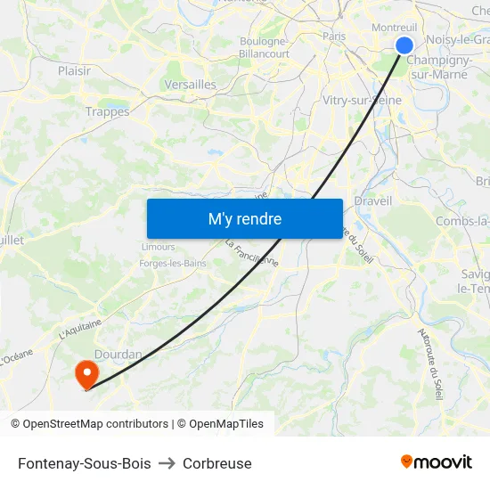 Fontenay-Sous-Bois to Corbreuse map
