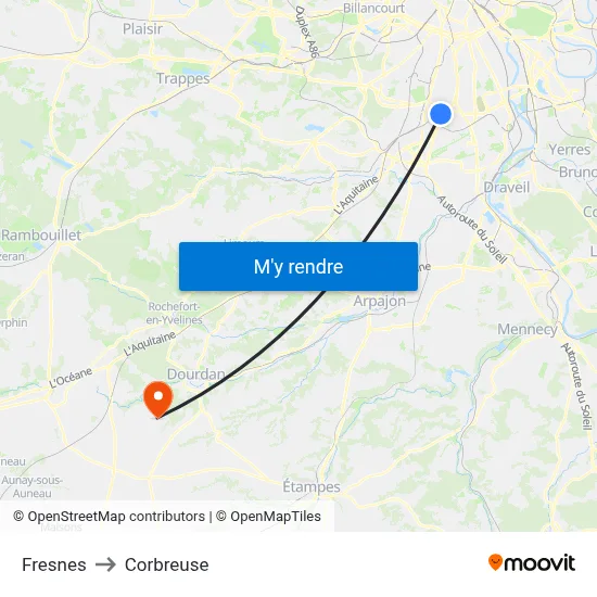 Fresnes to Corbreuse map