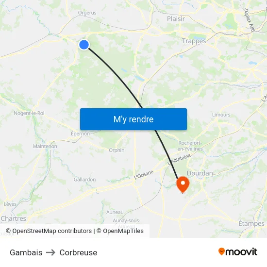 Gambais to Corbreuse map