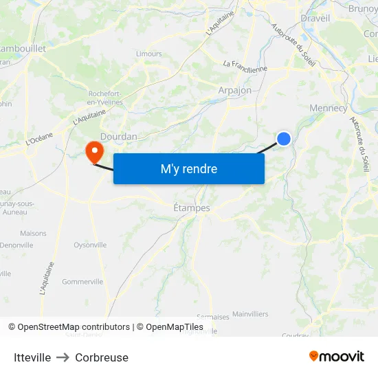 Itteville to Corbreuse map