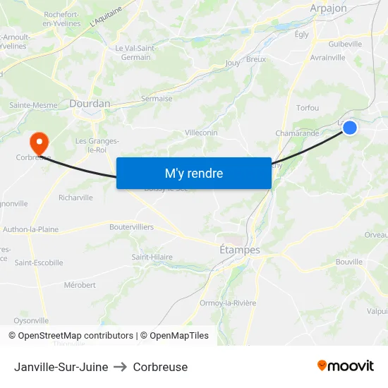 Janville-Sur-Juine to Corbreuse map