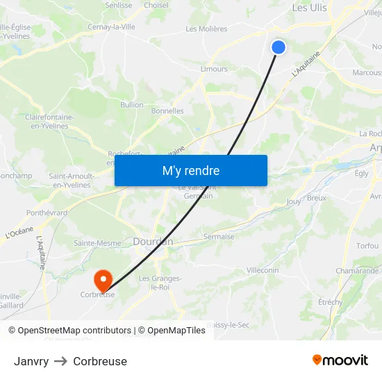 Janvry to Corbreuse map
