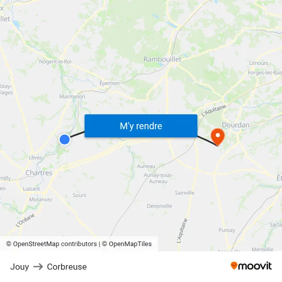 Jouy to Corbreuse map